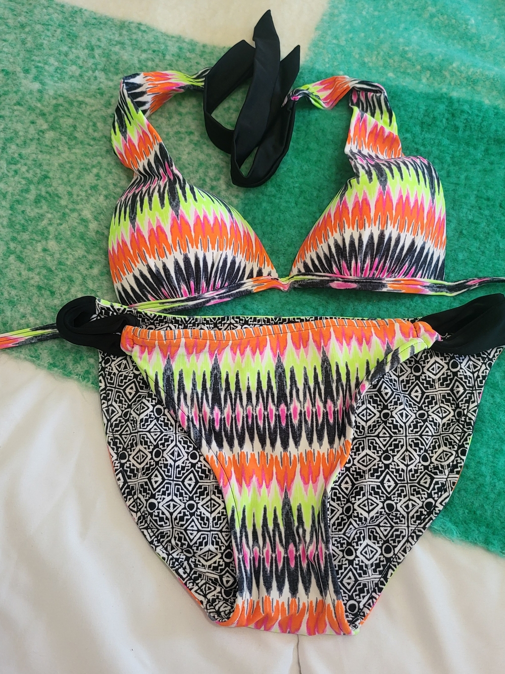 Arizona Jean Company Neon Orange, Pink & Lime Multicolor Patterned Bikini